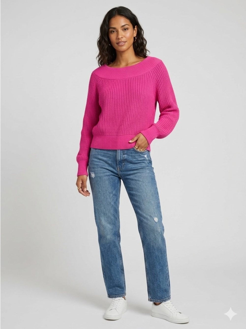 Boutique Sweater Pink Wide Collar M/L